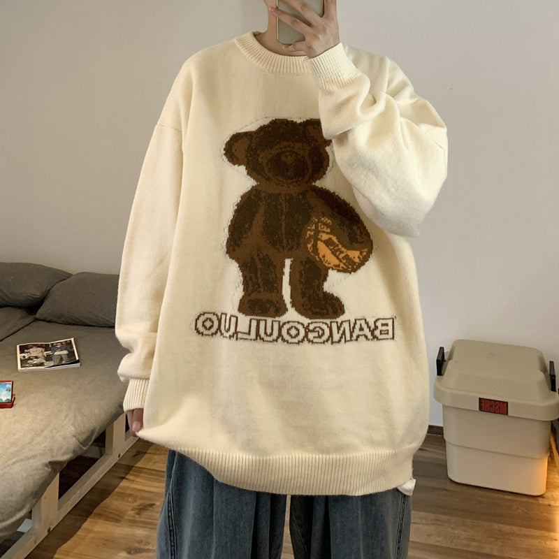 Cute Bear Jacquard Sweater Couple Loose And Lazy Warm Sweater
