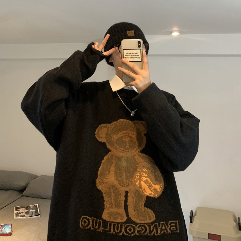 Cute Bear Jacquard Sweater Couple Loose And Lazy Warm Sweater