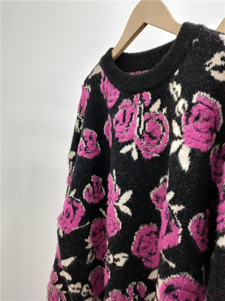 Nomikuma Vintage Flower Sweater Women Autumn New Knitted Tops O Neck Long Sleeve Retro Loose Pullover Jumpers Sueter Mujer 3c517
