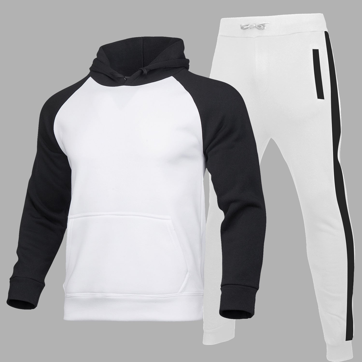 New Men's Cardigan Hooded Solid Color Sweater Suit Men's Casual Sports Suit