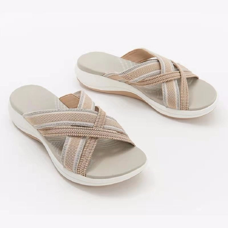 Large Size European And American Home Leisure Beach One-Line Women'S Slope Heel Slippers