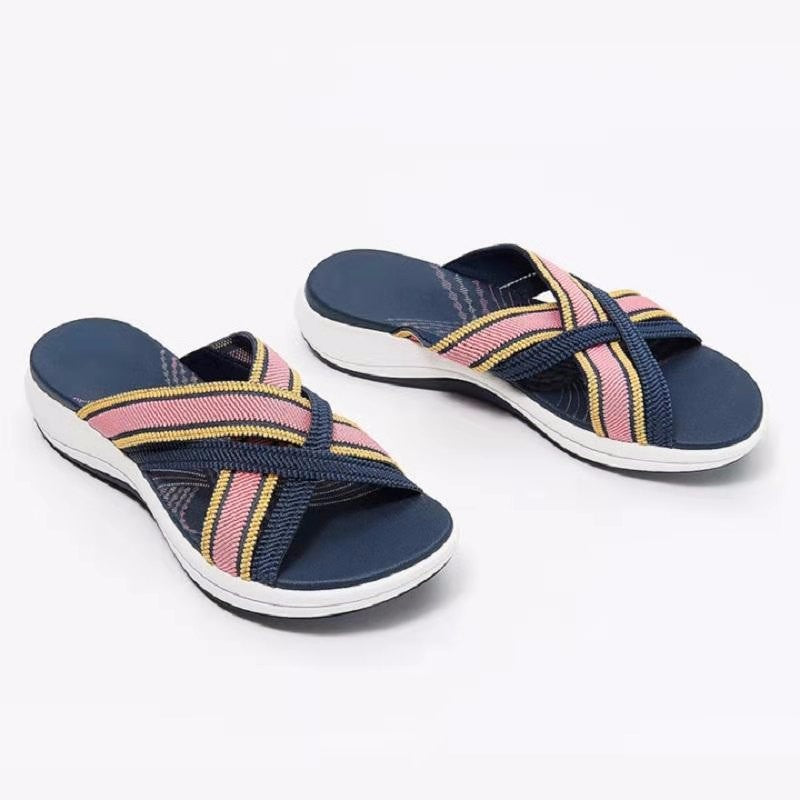Large Size European And American Home Leisure Beach One-Line Women'S Slope Heel Slippers