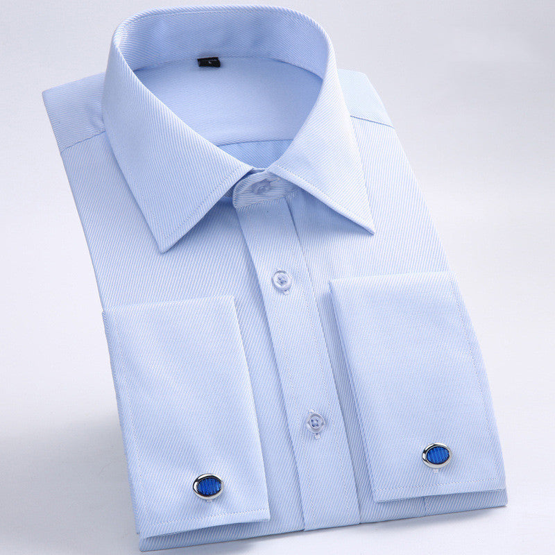 High End French Cufflinks Men's Long Sleeve Shirt Solid Color