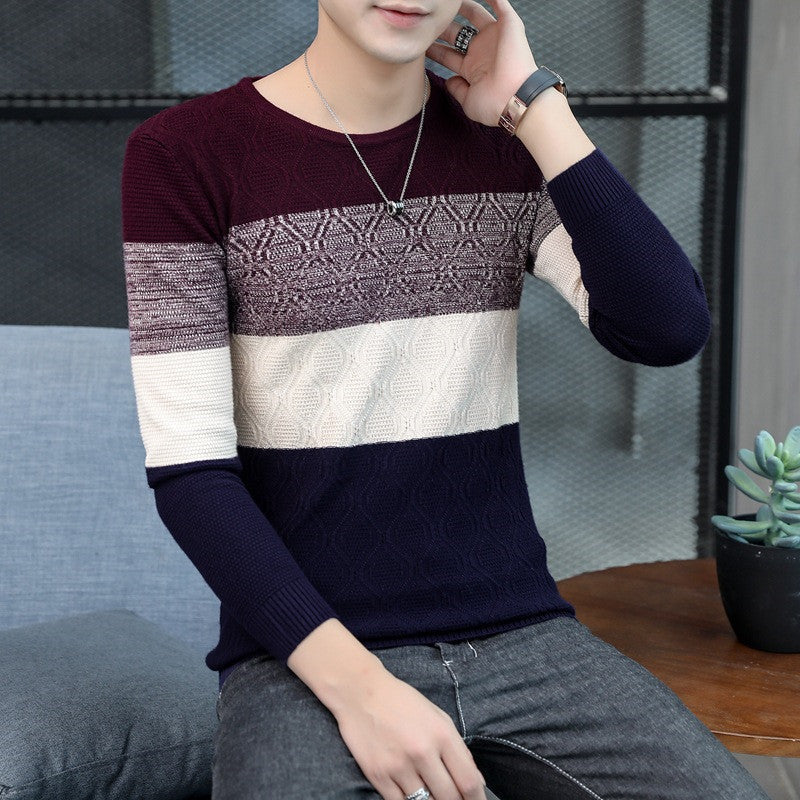Youth Thick Korean Round Neck Striped Knit Bottoming Shirt
