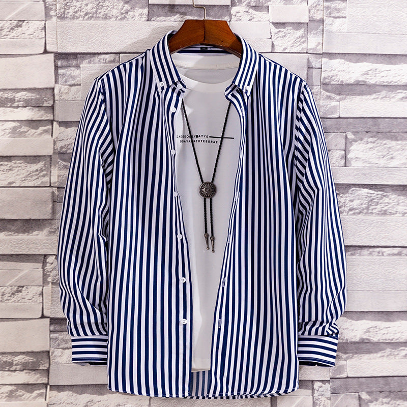 Casual Printed Long-sleeved Shirt Men's Peach Skin