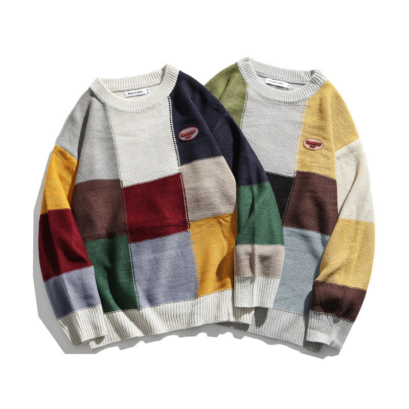 HeyHenry Sweater Female Retro Small Color Matching Korean Young Couple Hong Kong Style Art Bf Sweater Autumn