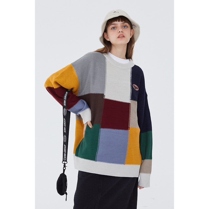 HeyHenry Sweater Female Retro Small Color Matching Korean Young Couple Hong Kong Style Art Bf Sweater Autumn