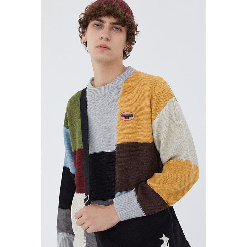 HeyHenry Sweater Female Retro Small Color Matching Korean Young Couple Hong Kong Style Art Bf Sweater Autumn