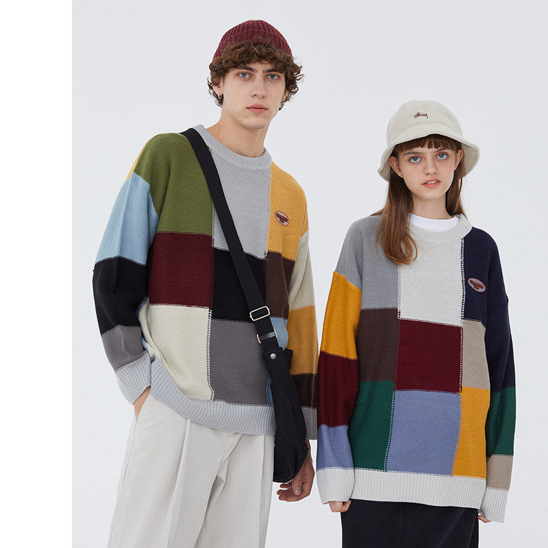 HeyHenry Sweater Female Retro Small Color Matching Korean Young Couple Hong Kong Style Art Bf Sweater Autumn