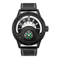 New Sport Watches Men Decorative Compass Unique Design Male Quartz Clock Men's Leather Strap Casual Wrist Watch
