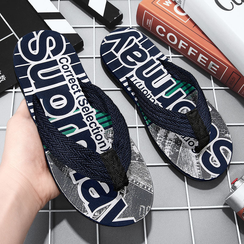 Summer Flip Flop Sandals Men's Tide Drag Beach Fashion Outside Wear All-Match Pinch Feet