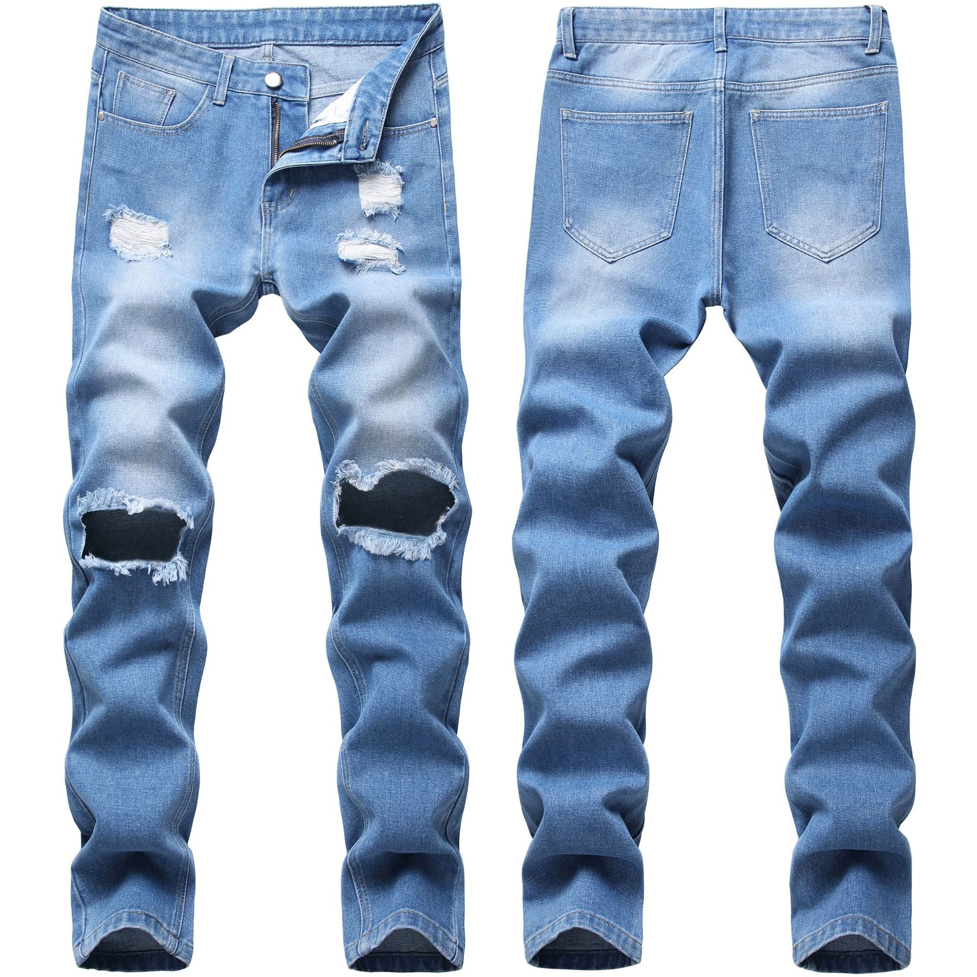 Men's Ripped Straight Leg Jeans
