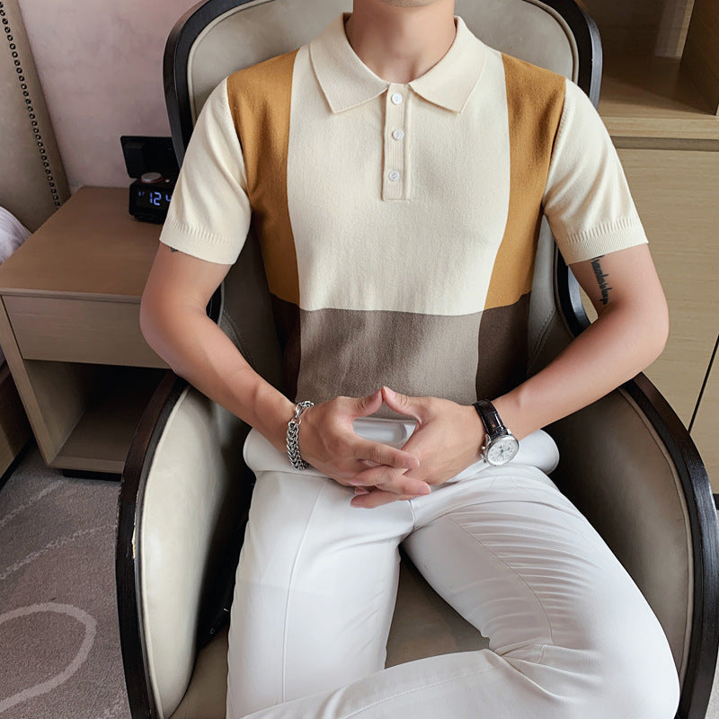 British Men's POLO Shirt, Trendy Slim Ice Silk T-shirt