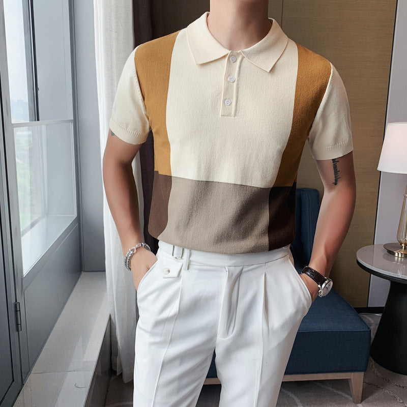 British Men's POLO Shirt, Trendy Slim Ice Silk T-shirt