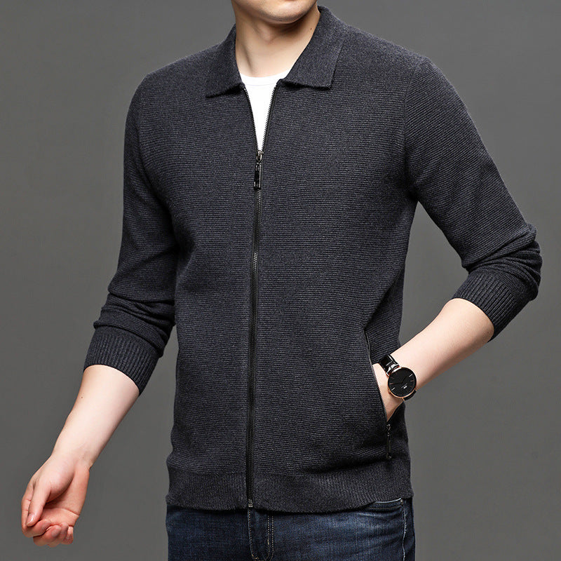 Knit Sweater Men's Cardigan Lapel Autumn New Loose Men's Jacket Business Casual Solid Color Men's Sweater Jacket