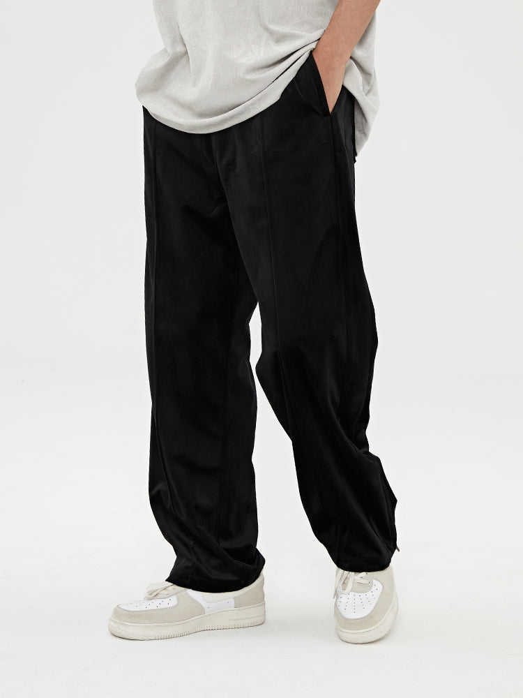 Velvet Side Zipper Trousers Men's Trend Street Wild Casual Micro-flare Pants