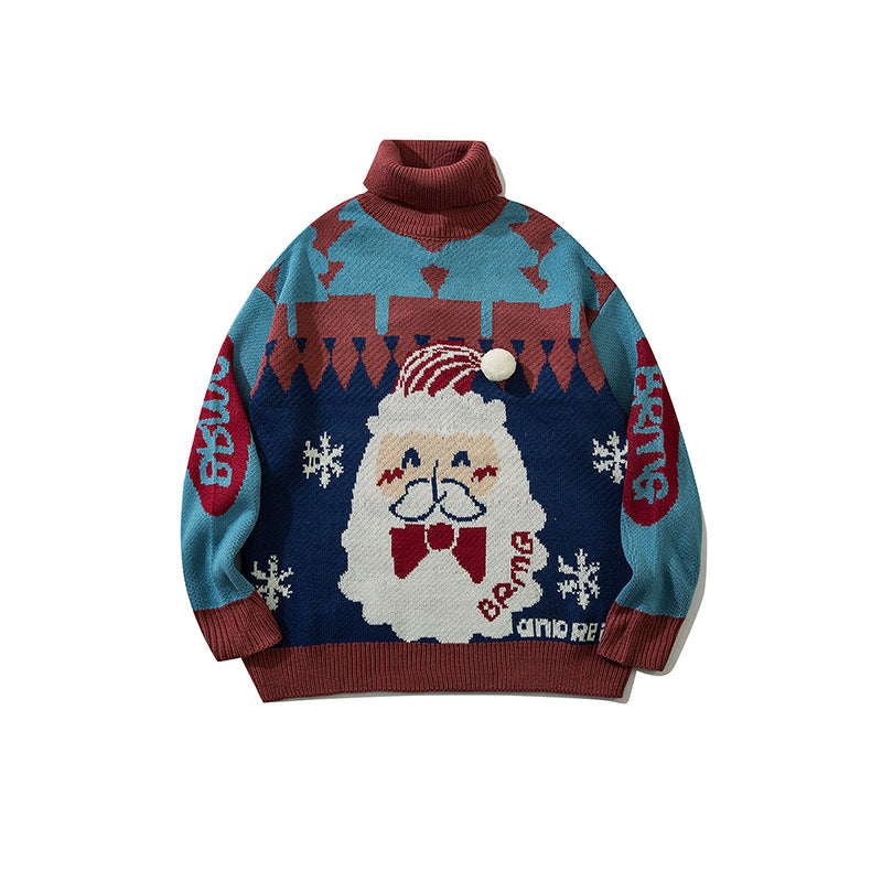 Hong Kong Style Neutral Jacquard Personality Loose Sweater All-match High Collar