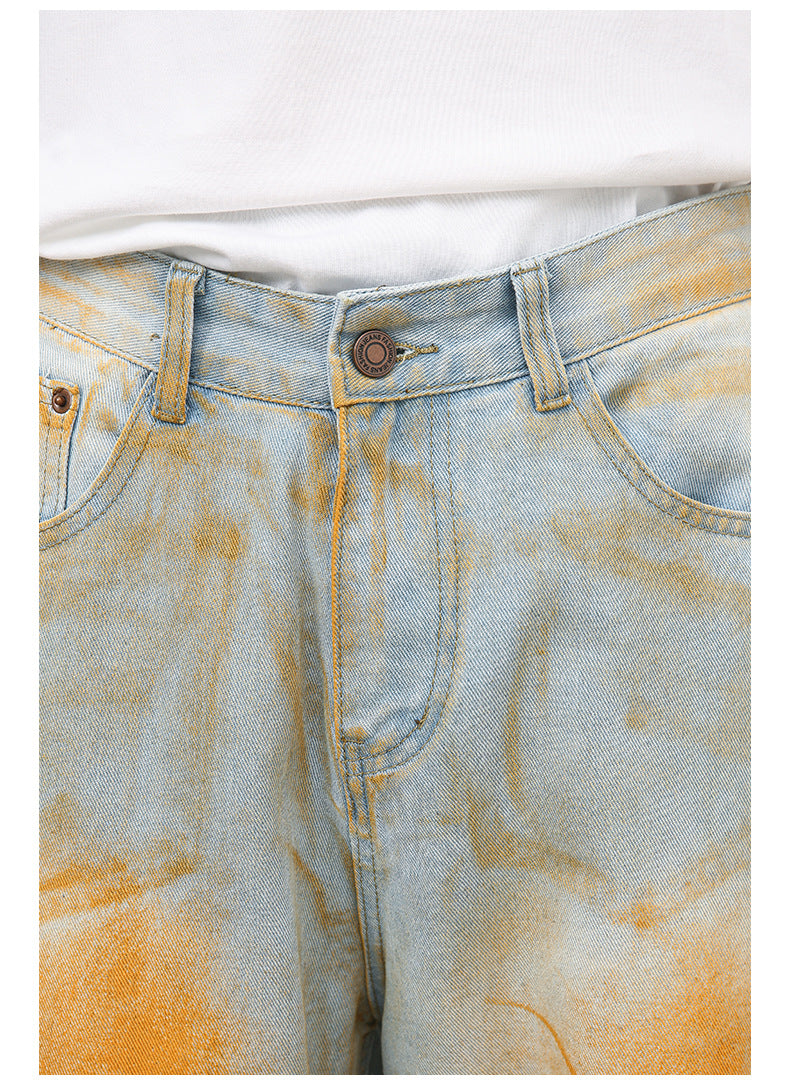 Men's Retro Loose Straight Jeans With High Street Design