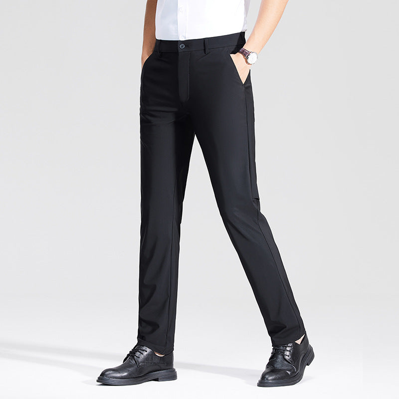 Summer Men's Suit Pants Ice Silk Thin Straight Loose