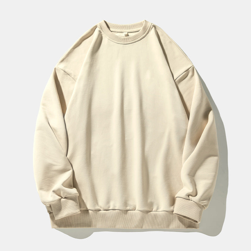 Round Neck Solid Color Autumn And Winter New American Retro Fashion Brand Couple Baggy Coat