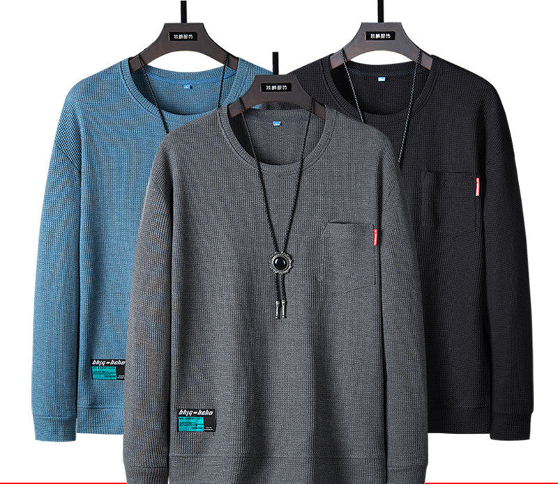 Waffle Men's Sweater Plus Size Loose Round Neck