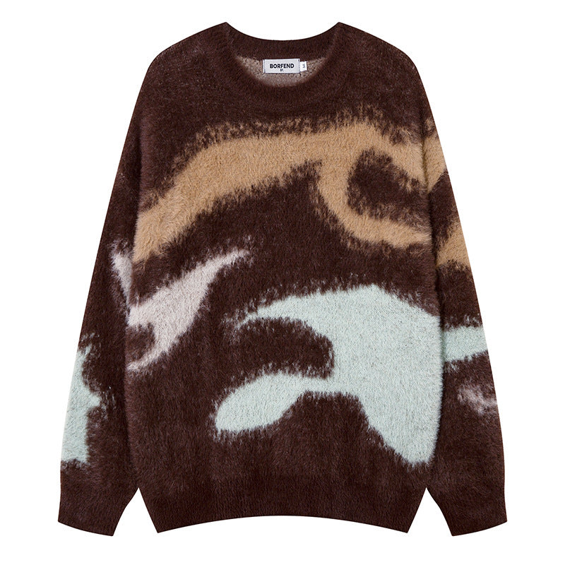 Retro Contrast Color Horse Sweater For Men And Women