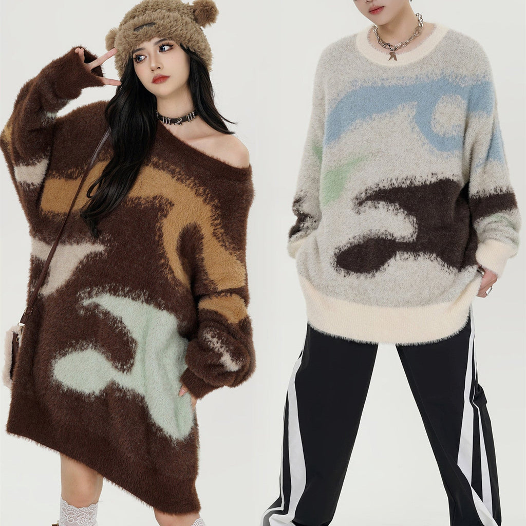 Retro Contrast Color Horse Sweater For Men And Women