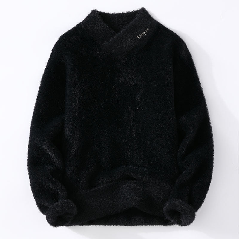 Autumn And Winter Crystal Mink Velvet Trendy Korean Style Half Turtleneck Knitted Sweater For Men