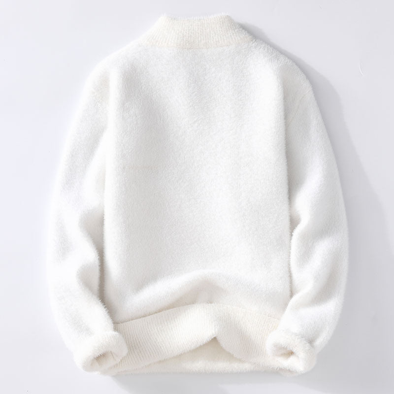 Autumn And Winter Crystal Mink Velvet Trendy Korean Style Half Turtleneck Knitted Sweater For Men