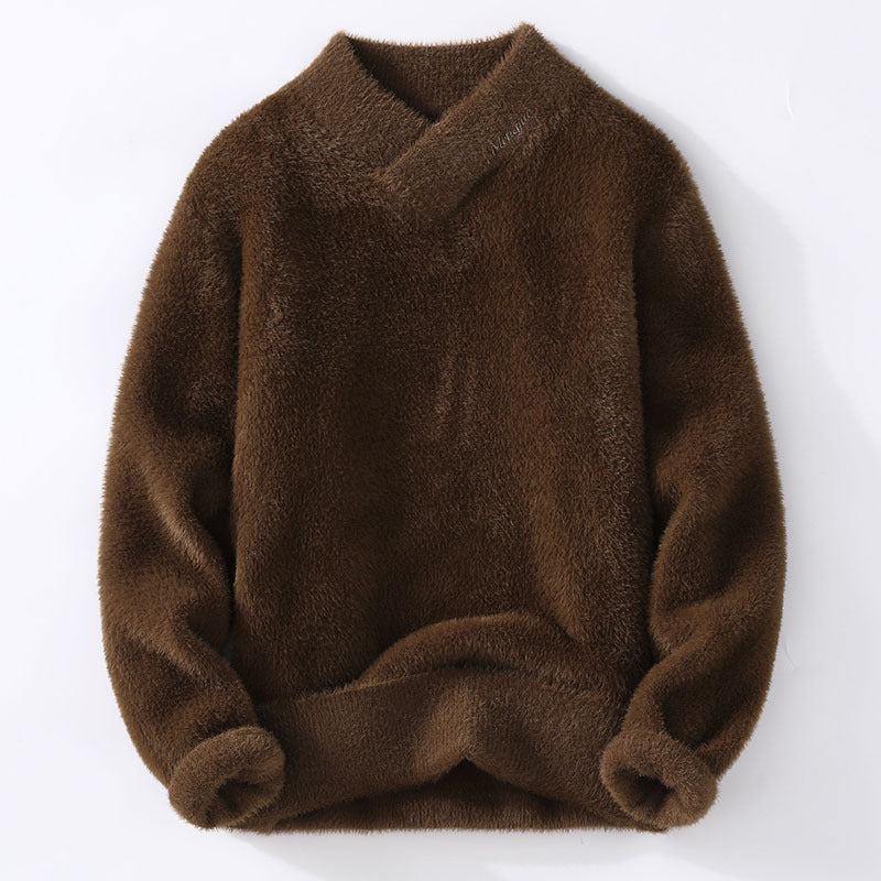 Autumn And Winter Crystal Mink Velvet Trendy Korean Style Half Turtleneck Knitted Sweater For Men
