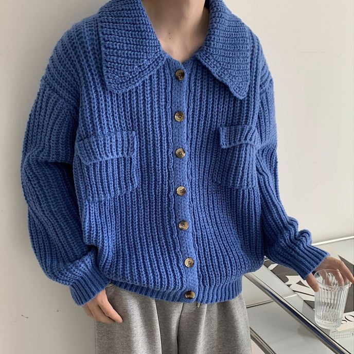 Winter Lapel Single-breasted Men's Loose Cardigan Sweater