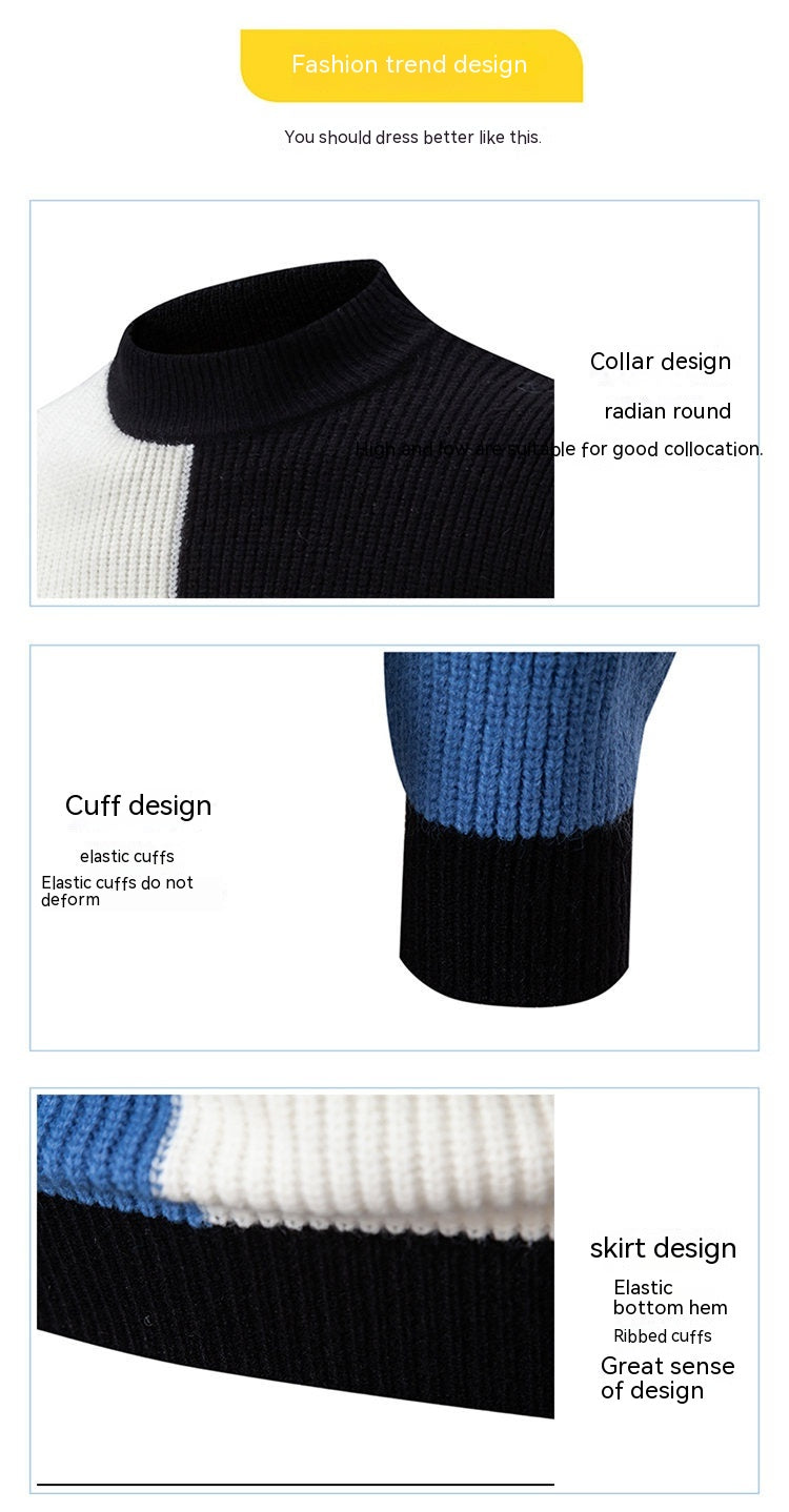 Men's Knitwear Color Stitching Stand-collar Sweater