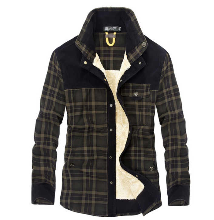 Men's plus velvet long-sleeved plaid shirt jacket