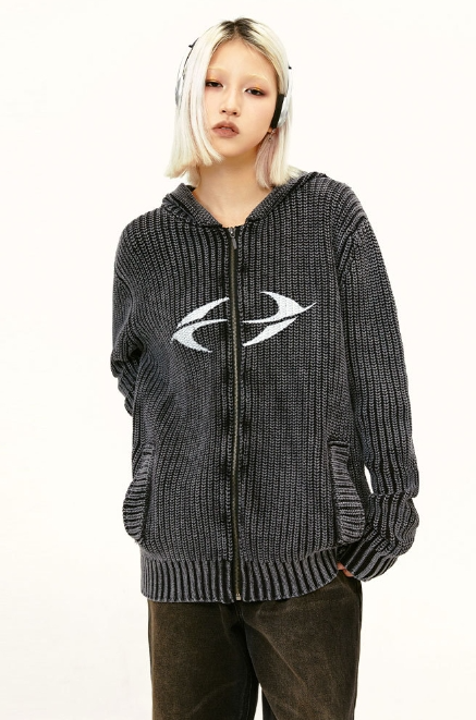 American Street Washed Distressed Printed Long-sleeved Hooded Sweater For Men And Women