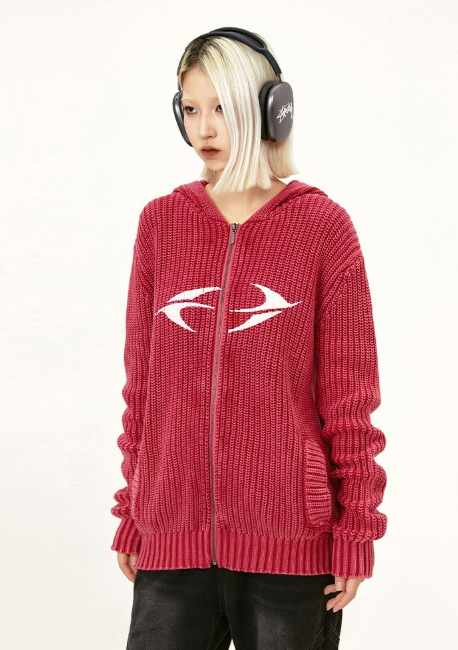 American Street Washed Distressed Printed Long-sleeved Hooded Sweater For Men And Women