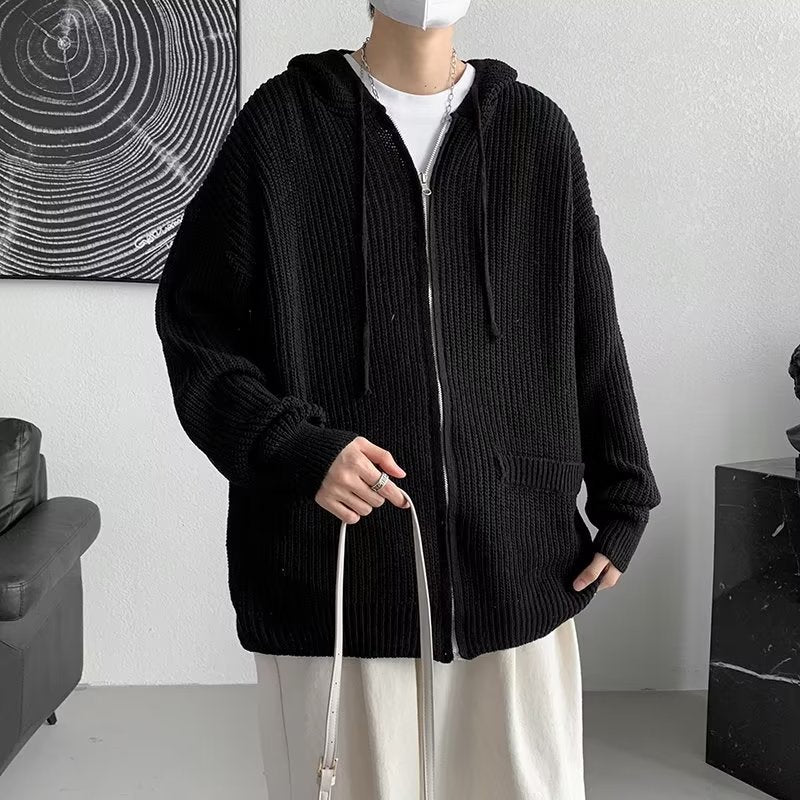 Men's Clothing High Sense New Autumn Hong Kong Style Trendy Hooded Knit Cardigan Coat
