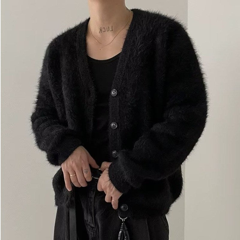 Autumn And Winter New Lazy Wind Mink Wool Knitted Cardigan Outerwear Men's Sweater Coat