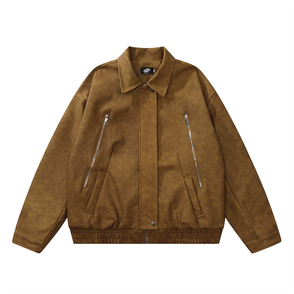 Men's FallWinter Loose Casual Leather Clothing Coat