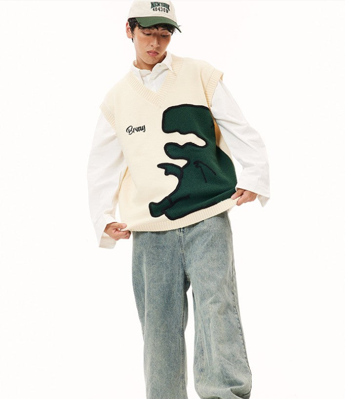 Men's Cartoon Dinosaur Sleeveless Waistcoat V-neck Vest