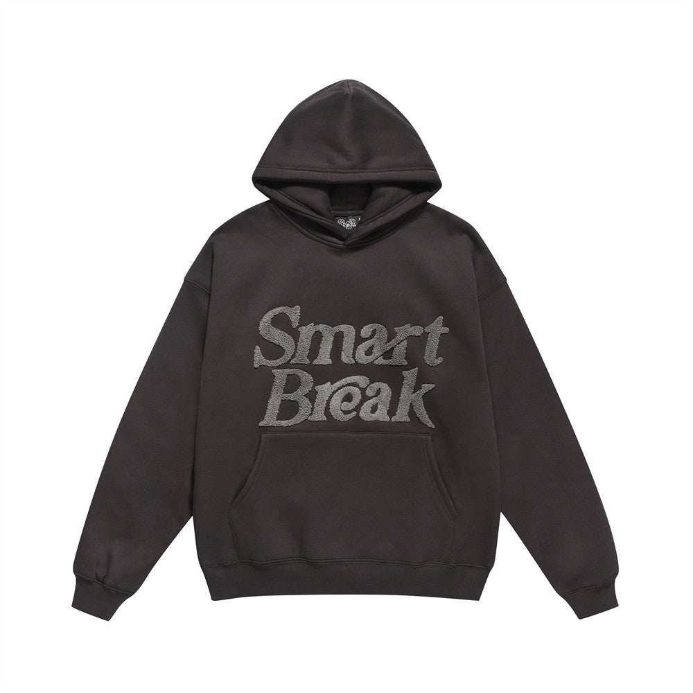 Flocking Embroidery Letters Plus Velvet Thickened Hooded Sweatshirt