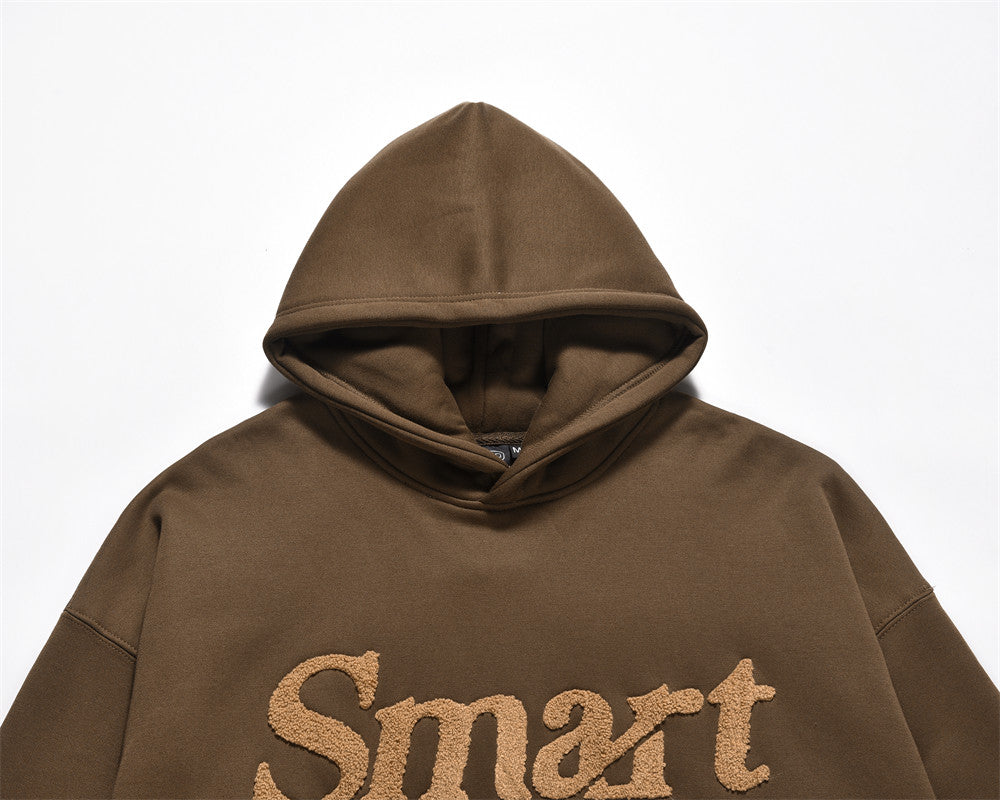 Flocking Embroidery Letters Plus Velvet Thickened Hooded Sweatshirt