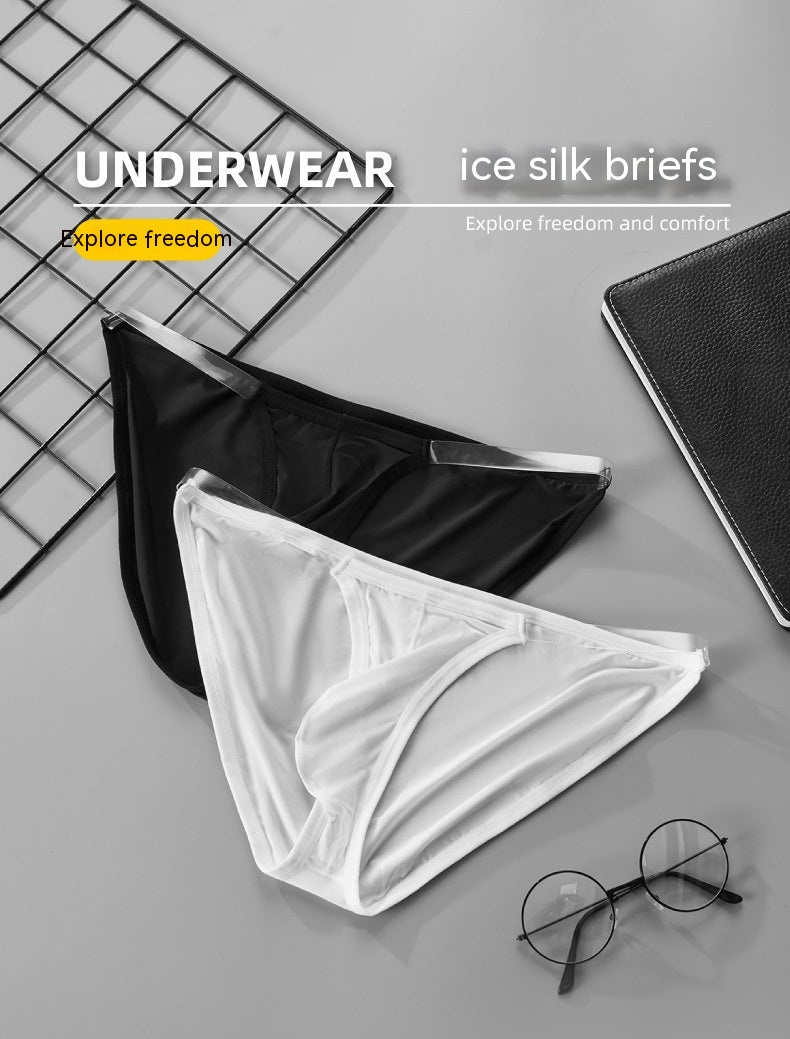 Men's Transparent Thin Ice Silk Single Layer U Convex Low Waist Breathable Sports Sexy Briefs Underwear