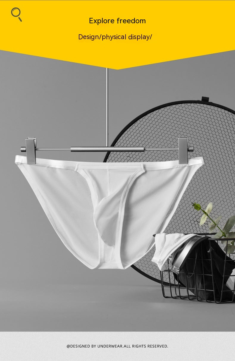 Men's Transparent Thin Ice Silk Single Layer U Convex Low Waist Breathable Sports Sexy Briefs Underwear