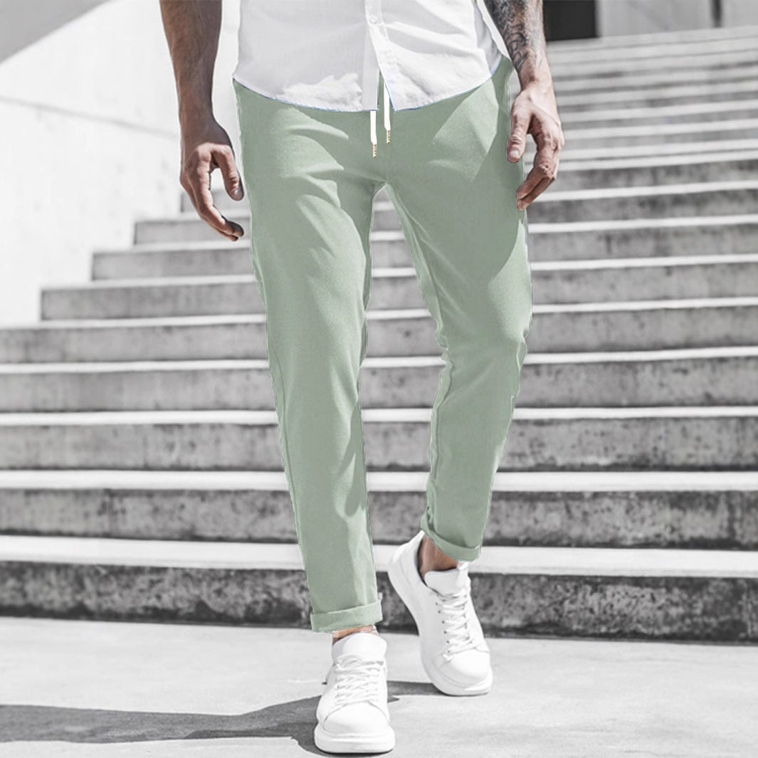 Solid Color Casual Pocket Trousers For Men
