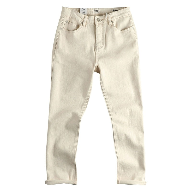 Vintage Raw Creamy-white Fabric Washed Jeans