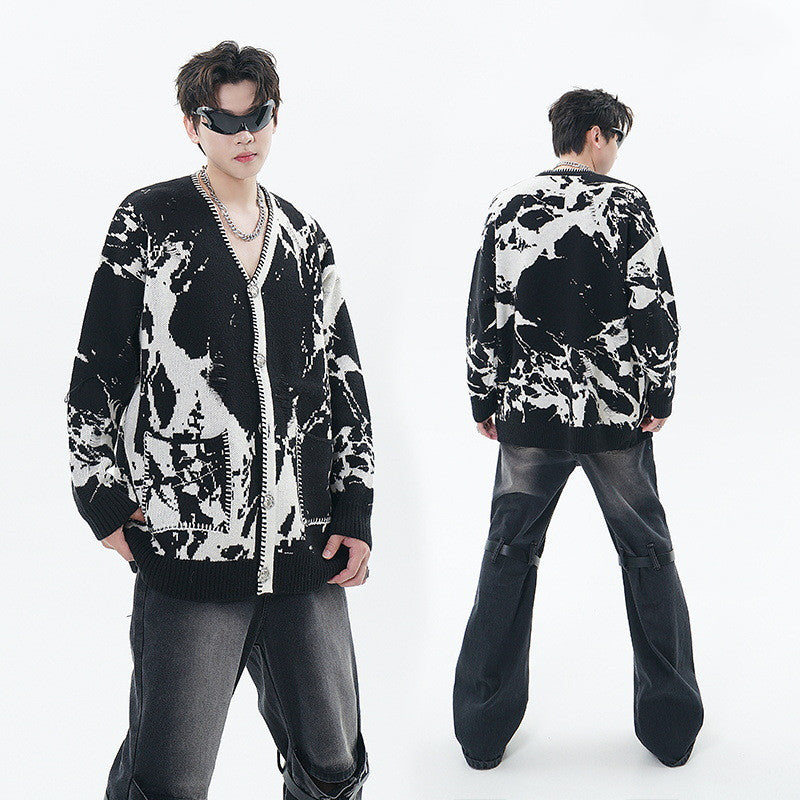 Snowflake Ripped Niche V-neck Knitted Tup Cardigan