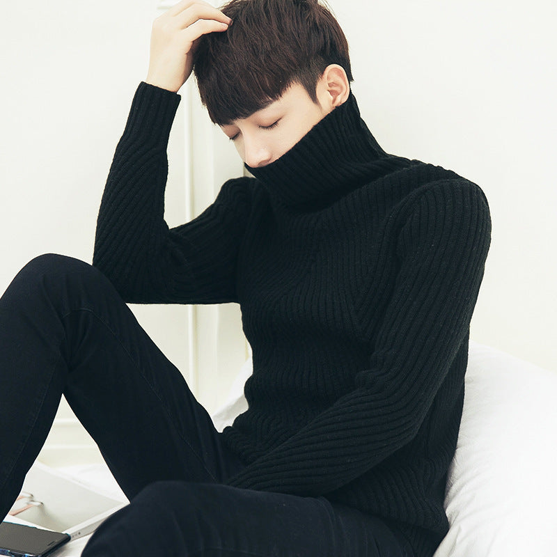 Thick High Collar Warm Solid Color Men's Sweater