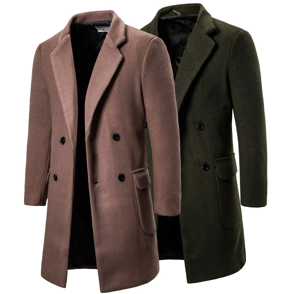 Double-breasted casual woolen coat men's woolen trench coat