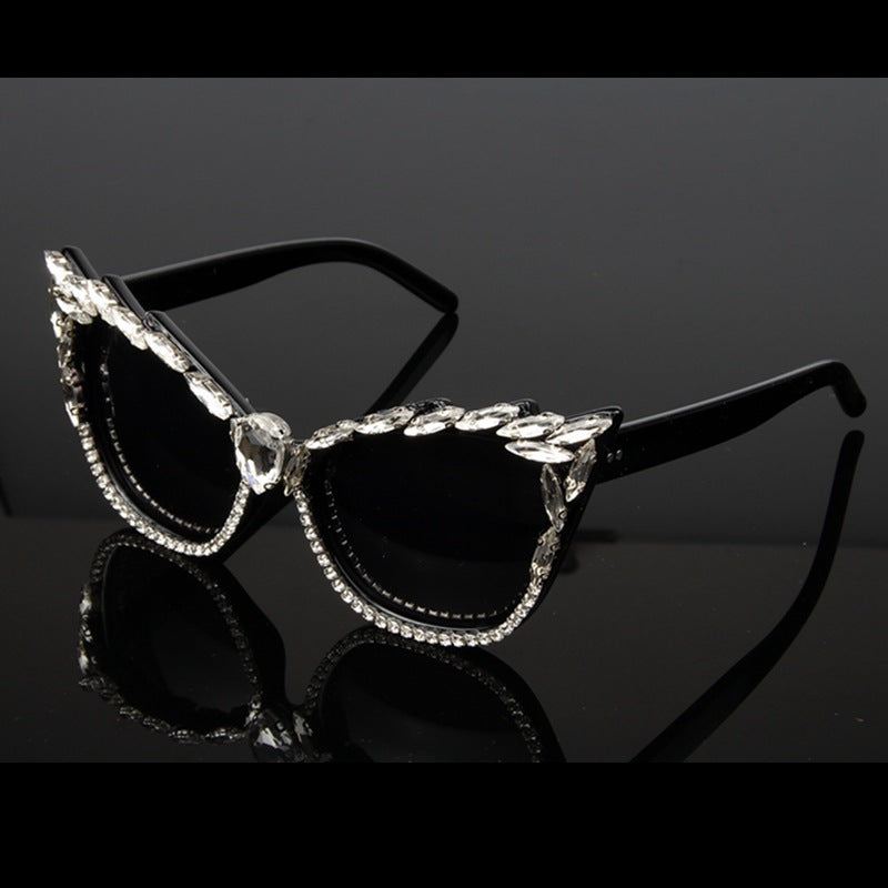 Cat eye sunglasses with rhinestones
