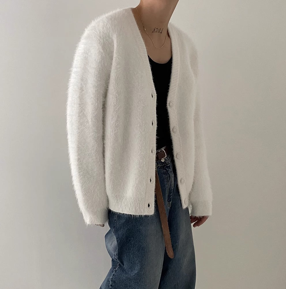 Autumn And Winter New Lazy Wind Mink Wool Knitted Cardigan Outerwear Men's Sweater Coat